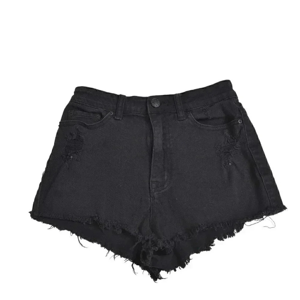Urban Outfitters BDG Jean Shorts High Rise Cheeky Fray Distressed Size 27 - Picture 3 of 11